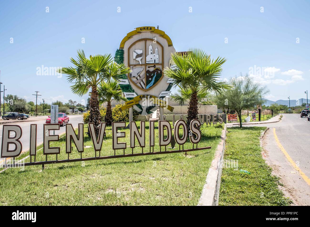 Bienvenue sur mesures. L'entrée de ville, Sonora. Cette ville fait partie des villes de la rivière Sonora. LuisGutierrez NortePhoto.com / Photo : Banque D'Images