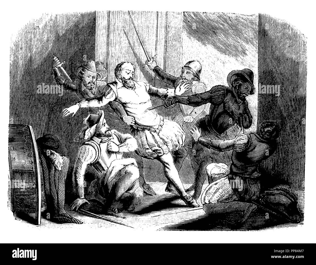 España. Muerte de Francisco Pizarro (1478-1541) en Lima. La gravure de 1854. Banque D'Images