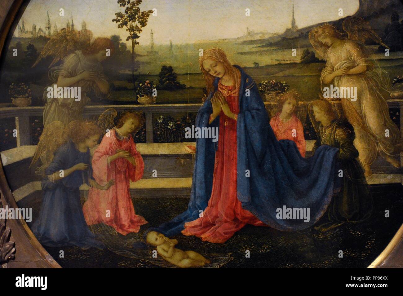Filippino Lippi (1459-1504). Peintre italien. Haute Renaissance. L'école florentine. L'Adoration de l'Enfant Jésus, ch. 1480. Détail. Tempera sur cuivre. Le Musée de l'Ermitage. Saint Petersburg. La Russie. Banque D'Images