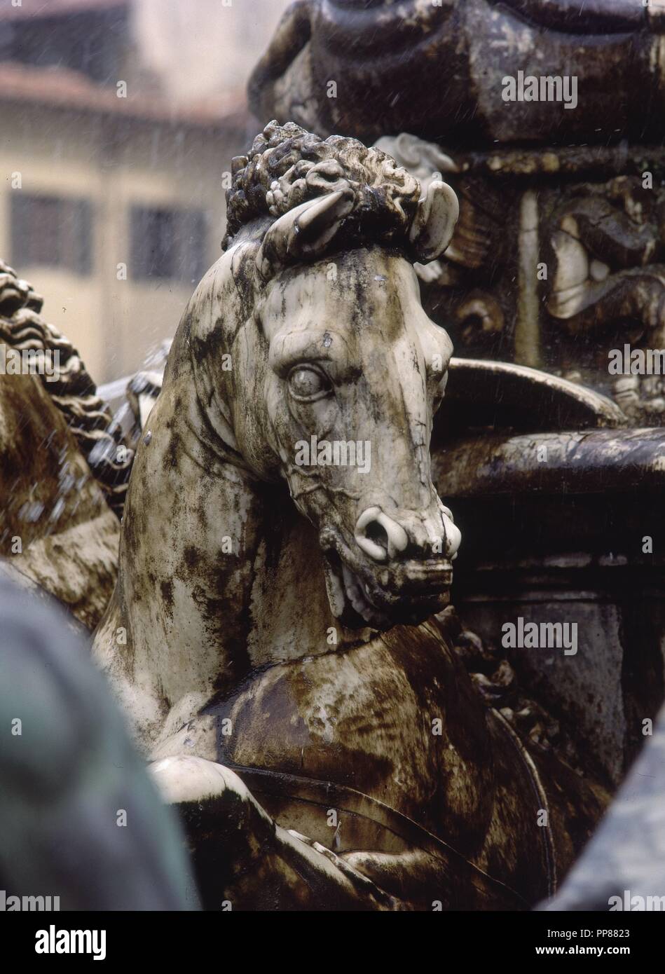 CABALLO MARINO - DETALLE DE LA FUENTE DE NEPTUNO - 1575 - MANIERISMO ITALIANO. Auteur : Bartolomeo Ammannati. Lieu : extérieur. Florenz. ITALIA. Banque D'Images