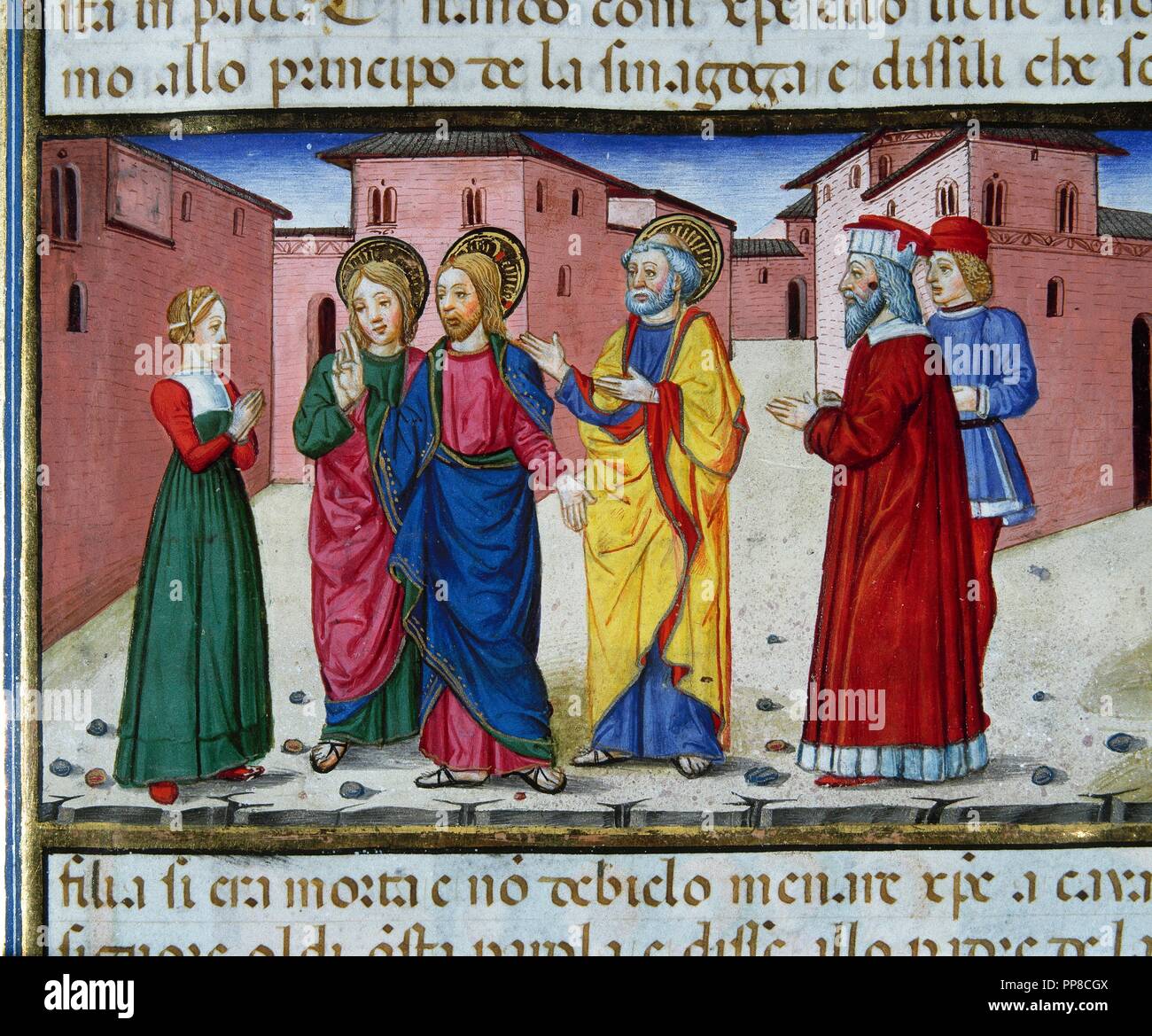 Cristofor de Premis (1440-1486). Miniaturiste italien. Jésus pose la fille de Jaïrus. Le Codex de Predis. (1476). Bibliothèque royale. Turin. L'Italie. Banque D'Images