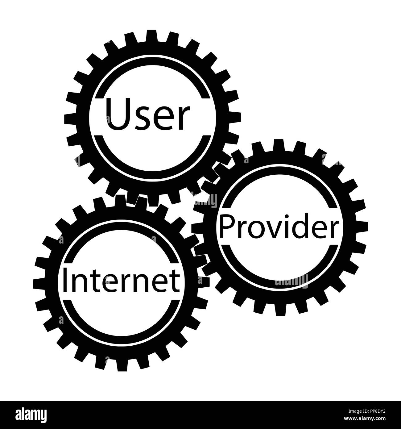 Vector illustration conceptuelle avec des engrenages et des inscriptions, l'échange de données via l'Internet et l'utilisateur. Illustration de Vecteur