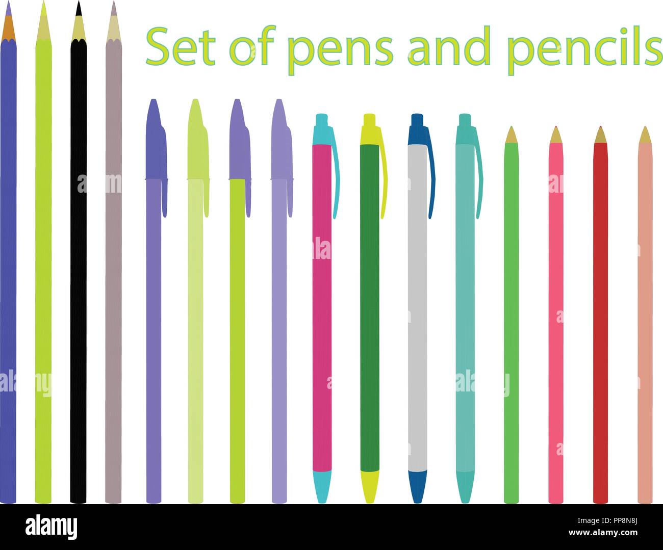 Vector set avec des stylos et crayons de couleur. Illustration de Vecteur
