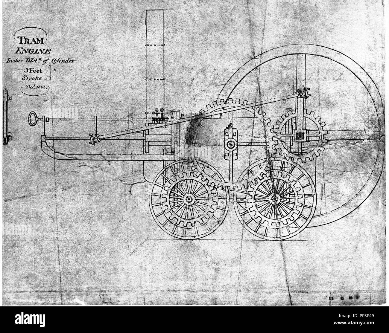 LOCOMOTIVE À VAPEUR, INVENTION DE RICHARD TREVITHICK EN 1804. Auteur : Richard Trevithick,. Banque D'Images