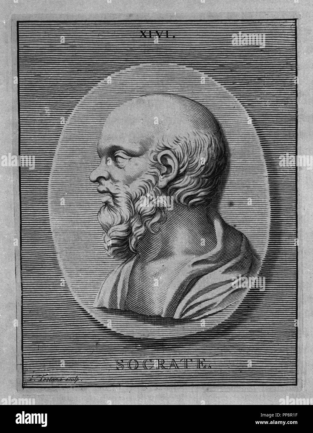 Socrate - 470/399 - FORGOTTEN GRIEGO- GRAVURE EN NEOCLASICO- ALBUM ANTICUARIO-S XVIII. Auteur : J. TESTANA Emplacement : BIBLIOTECA NACIONAL-COLECCION. MADRID. L'ESPAGNE. Banque D'Images