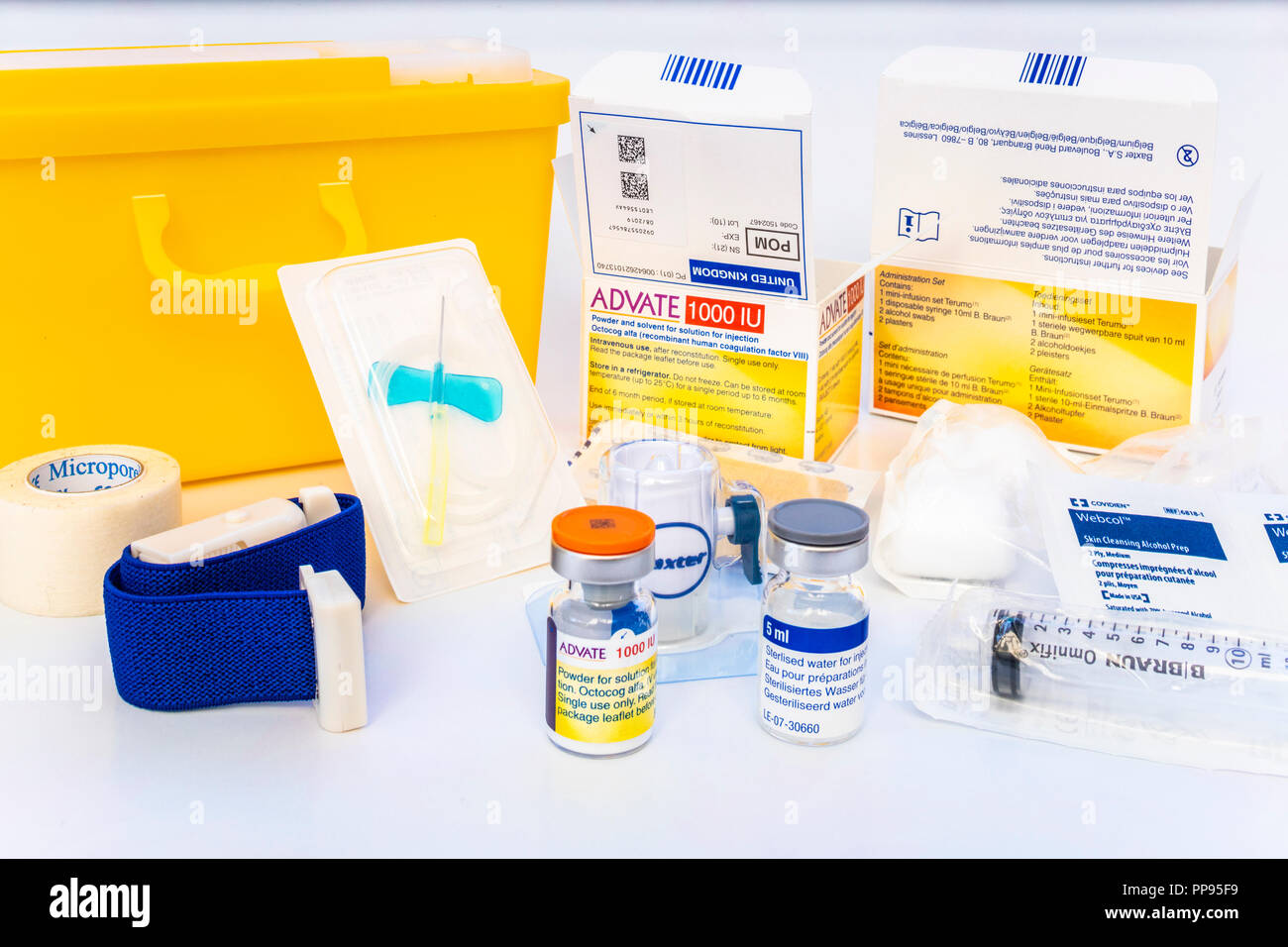 L'un des derniers produits de facteur VIII pour le traitement de l'hémophilie A. Ces produits modernes sont faites en laboratoire et sont exempts de virus. Banque D'Images