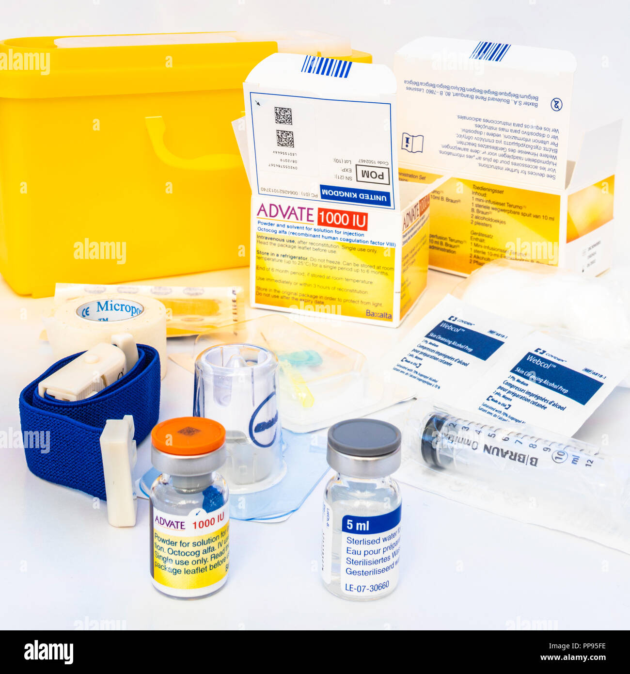 L'un des derniers produits de facteur VIII pour le traitement de l'hémophilie A. Ces produits modernes sont faites en laboratoire et sont exempts de virus. Banque D'Images