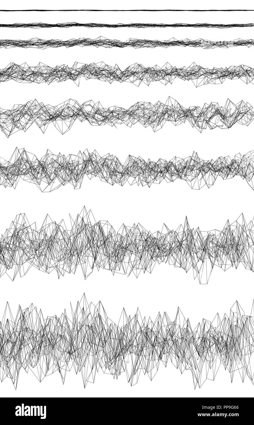 Ensemble avec une augmentation du bruit. L'augmentation du bruit de petite à grande. Résumé lignes chaotiques. Vector illustration. Illustration de Vecteur