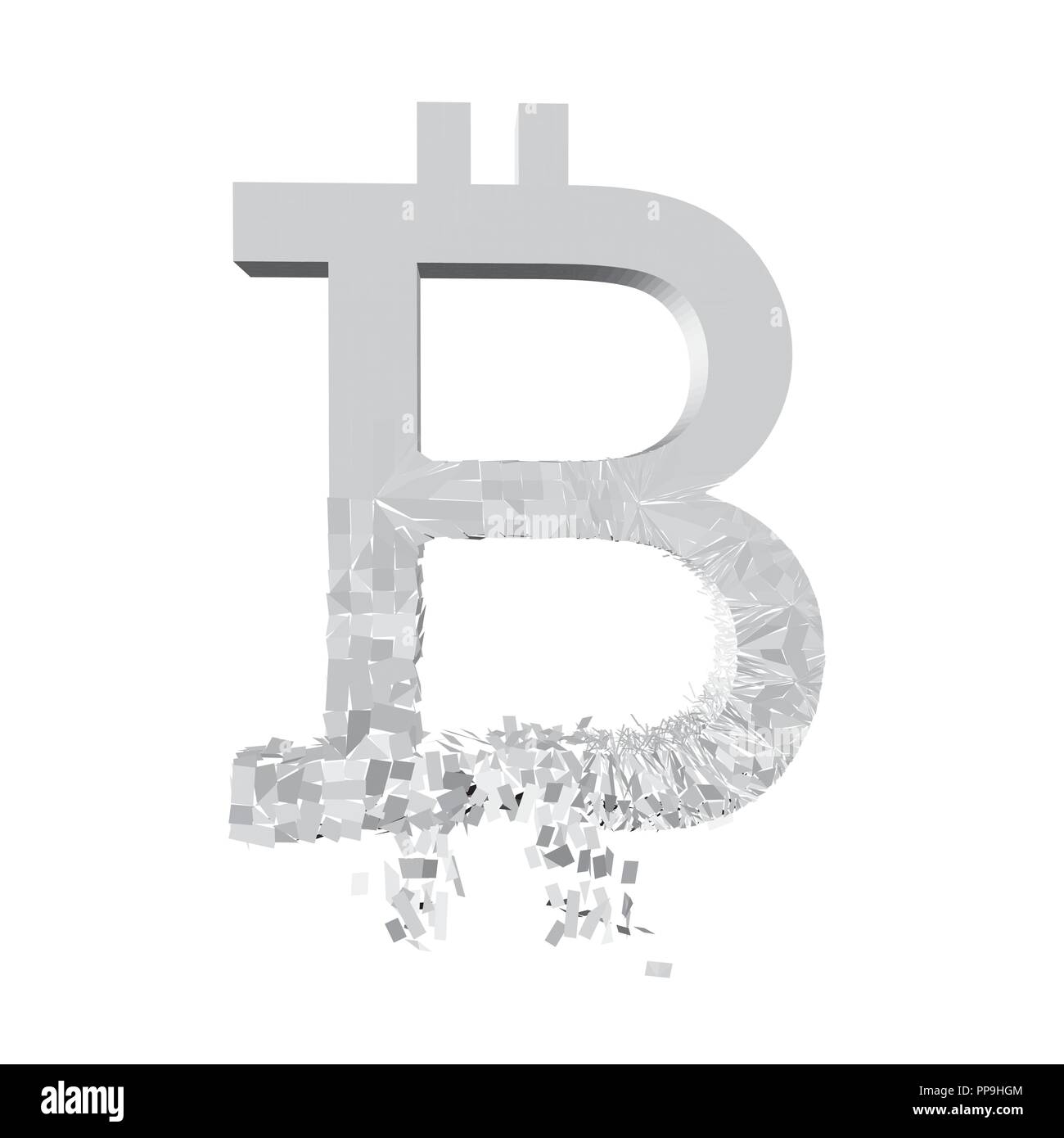 Charlottes Bitcoin en petits morceaux. L'explosion de bitcoin. 3D. La chute du Bitcoin. Vector illustration. Illustration de Vecteur