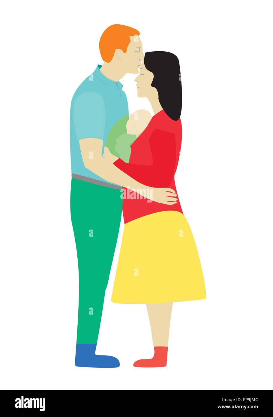 Famille Avec Le Bebe Style Plat Un Homme Bisous Et Calins Sa Femme Et Elle Est Titulaire D Un Nourrisson Dans Ses Bras Vector Illustration Image Vectorielle Stock Alamy