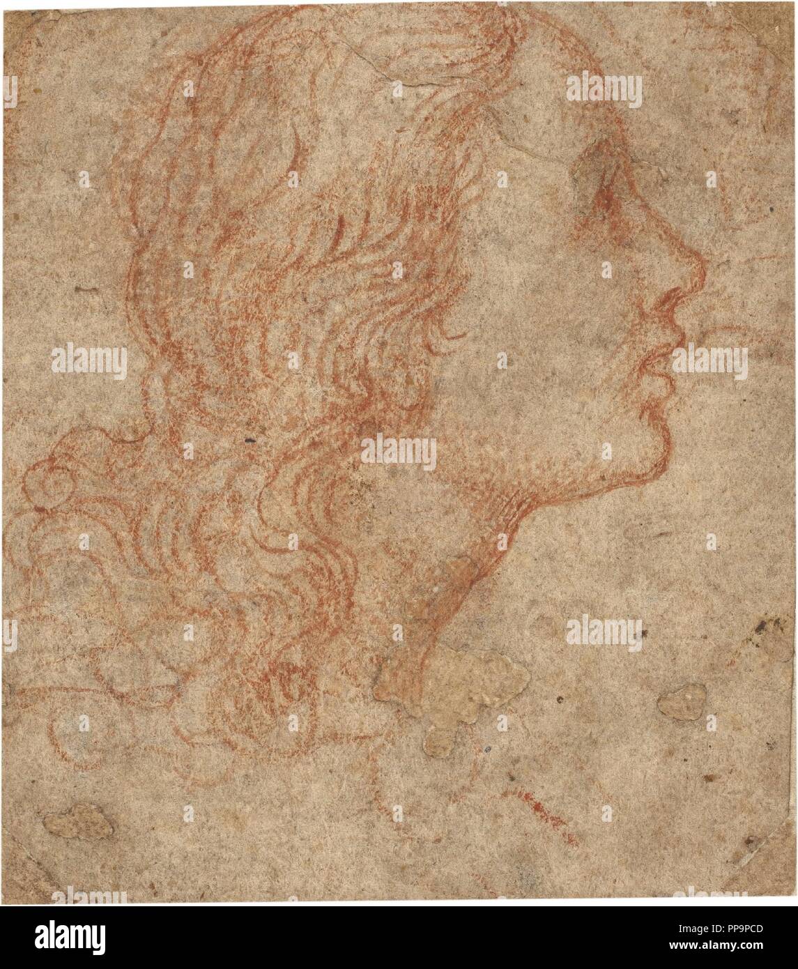 Anonyme / "Tête de femme". XVI siècle. Craie rouge sur papier. Musée : Musée du Prado, Madrid, España. Banque D'Images