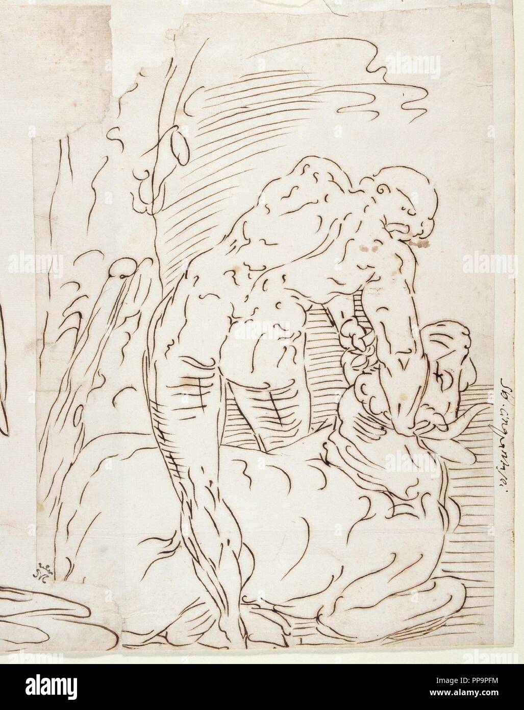Anonyme / 'Hercules et le Minotaure". XVI siècle. Gris-brun crayon, encre sur papier. Musée : Musée du Prado, Madrid, España. Banque D'Images
