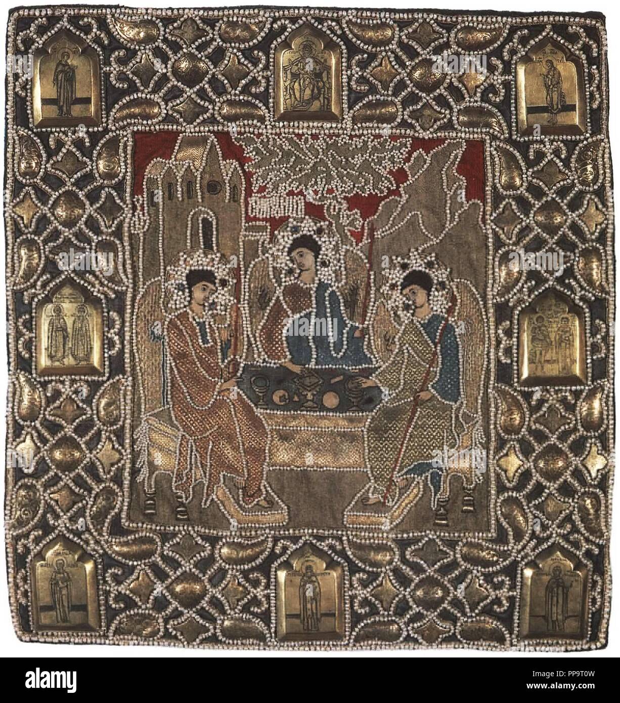 La Sainte Trinité (Podea). Le don par le Tsar Boris Godounov au monastère. Musée : Musée de l'état de la laure de la Trinité de Saint Serge, Sergyev Possad. Auteur : l'art russe ancien Banque D'Images