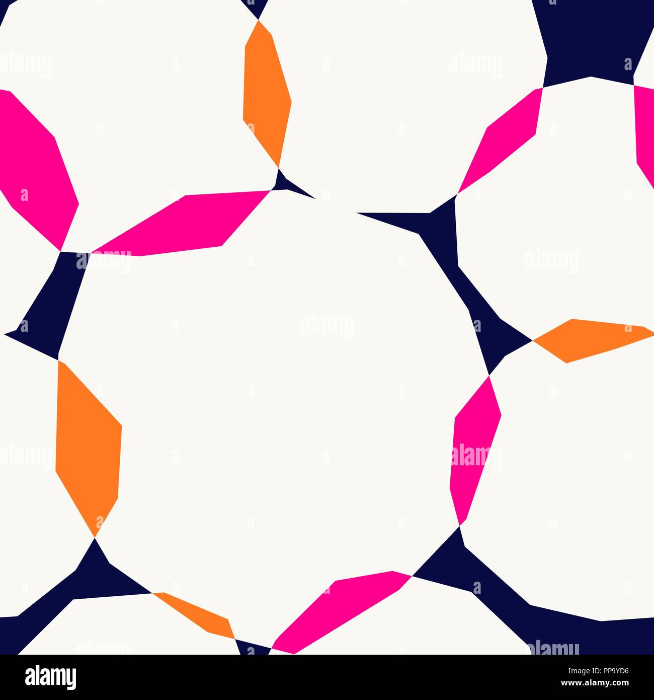 Un motif répétitif avec des formes géométriques abstraites en blanc, orange et rose sur fond bleu marine. L'art de mur, carte de vœux, textile, packagi Illustration de Vecteur