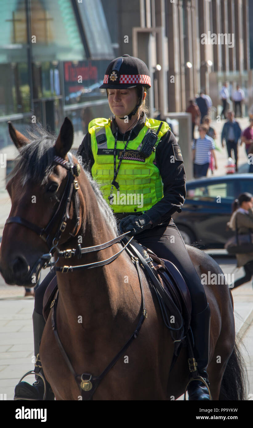 Ville de London Canada, agent de police à cheval, près du Millennium Bridge, London, England, UK Banque D'Images