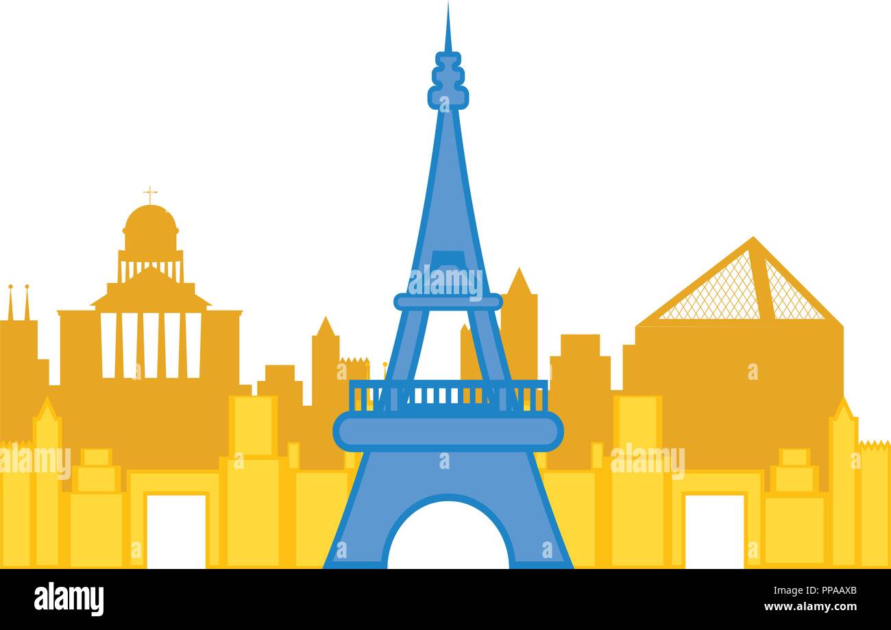 Paysage urbain de couleur de Paris avec la tour Eiffel Illustration de Vecteur
