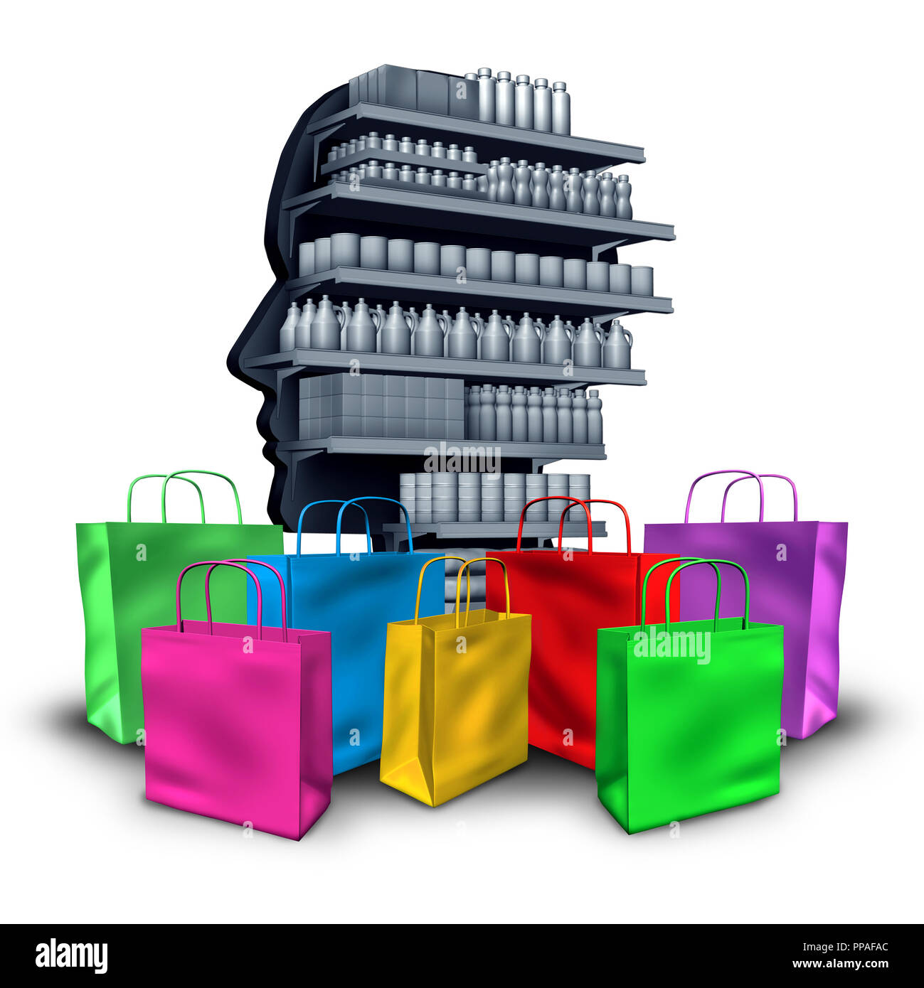 Concept de dépenses de consommation et les biens matériels concept que le désir d'acheter et de posséder des objets comme une idée de l'avidité. shopaholic Banque D'Images