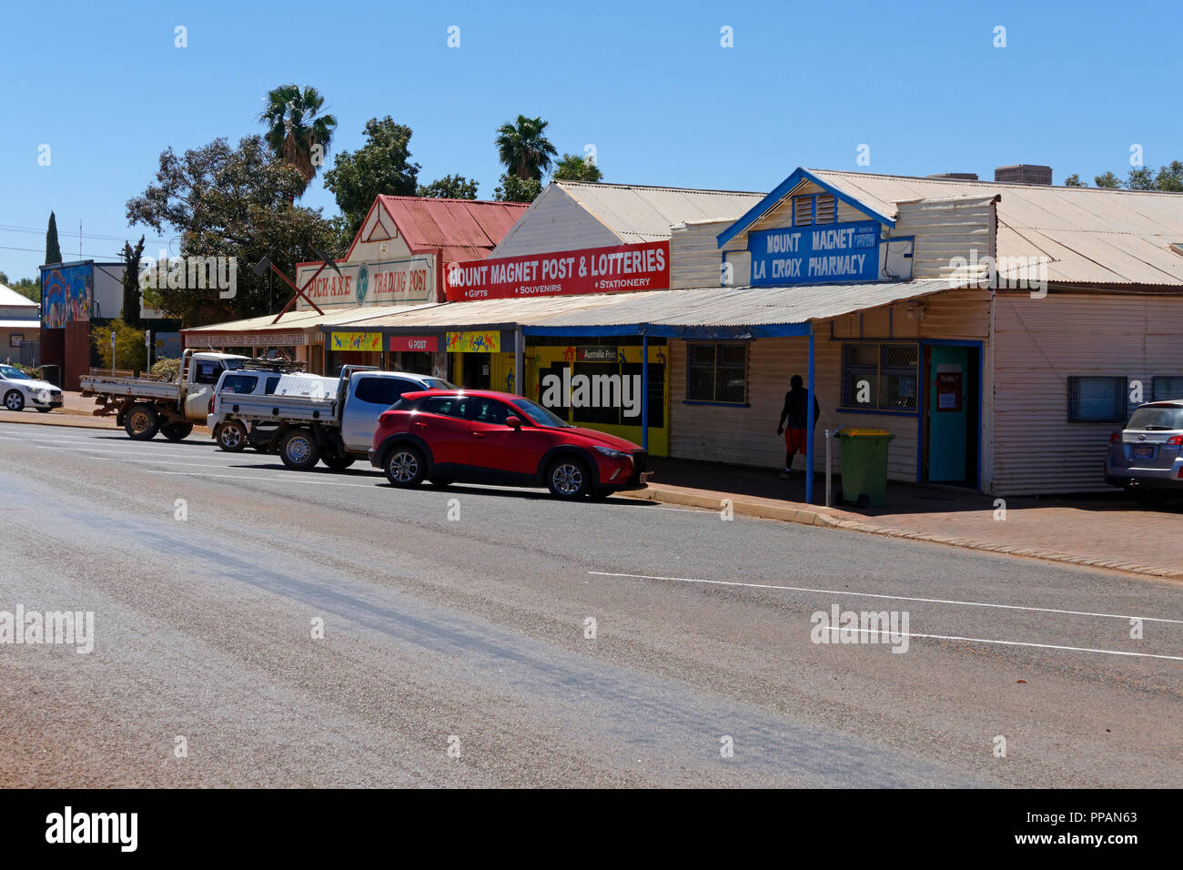 Australian Gold Mining town architecture et boutiques, Mont aimant, Murchison, Australie occidentale Banque D'Images