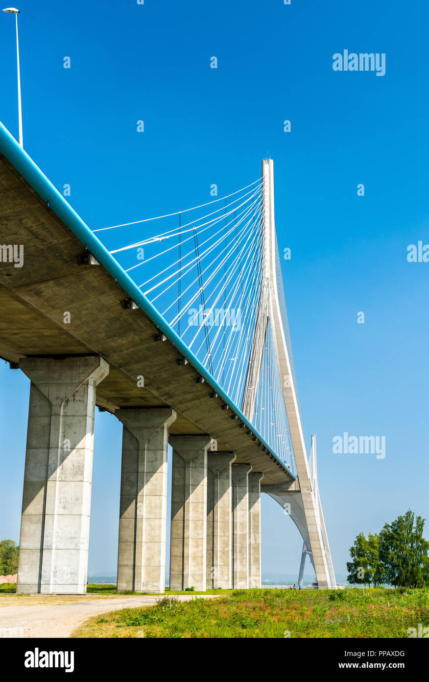 Le Pont de Normandie, à haubans pont routier sur la Seine en Normandie, France Banque D'Images