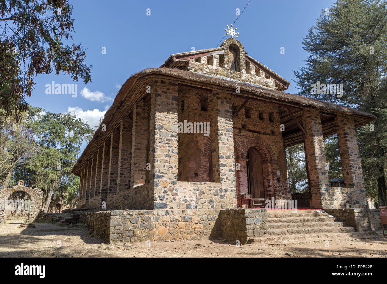 L'Église Debre Birhan Selassie extérieur, Gonder, Ethiopie, Site du patrimoine mondial de l'UNESCO Banque D'Images