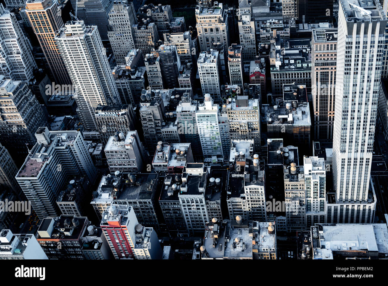Vue aérienne des bâtiments en Mid-Manhattan, New York City. Banque D'Images