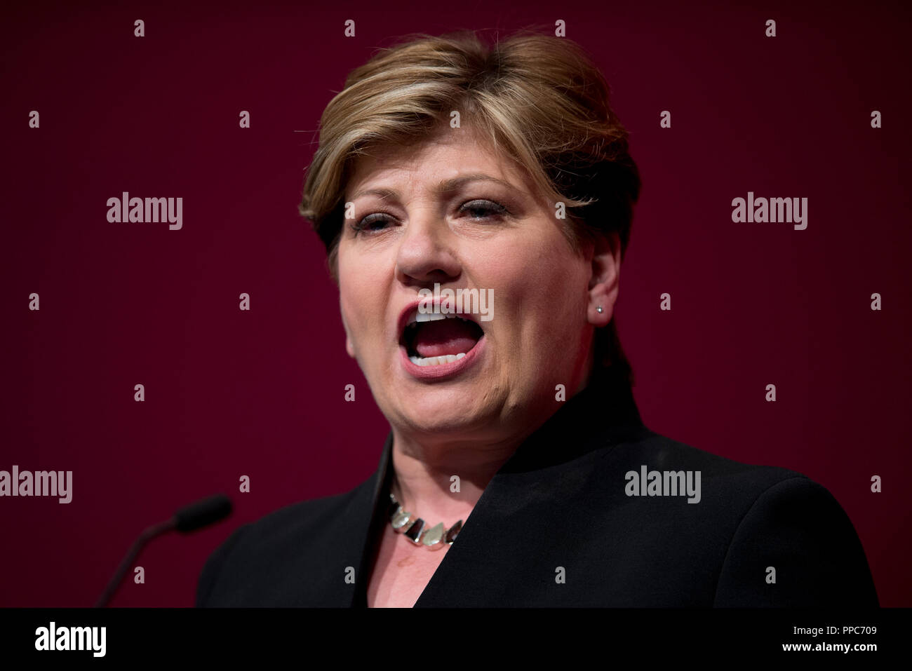 Liverpool, Royaume-Uni. 25 septembre 2018. Emily Thornberry, Premier Secrétaire d'état d'ombre, Ombre Secrétaire d'État aux Affaires étrangères et du Commonwealth et du Travail et député d'Islington Finsbury parle du sud lors de la conférence du parti travailliste à Liverpool. © Russell Hart/Alamy Live News. Banque D'Images