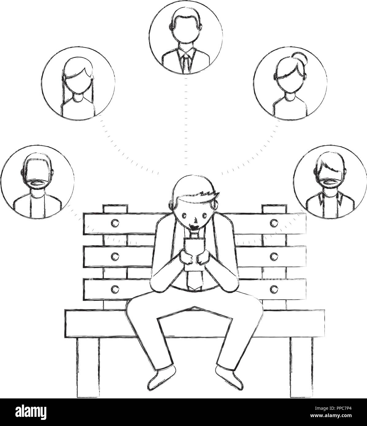 Portrait Du Smartphone Sur Le Banc De La Vector Illustration Dessin A La Main Image Vectorielle Stock Alamy