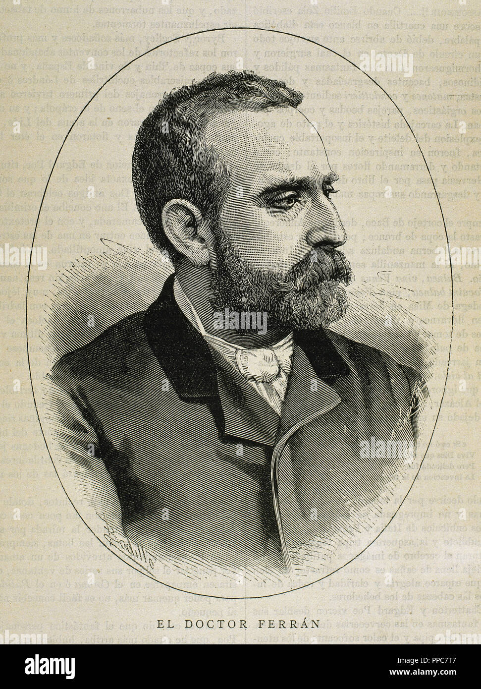 FERRAN, Jaime (1852-1929). L'Espagnol bactériologiste. Gravure de A. Carretero. Banque D'Images