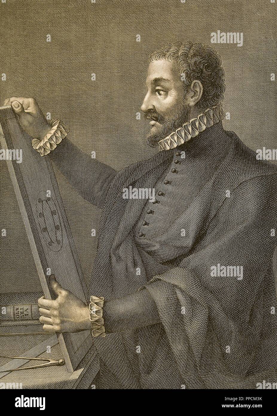 Juan de Herrera (1530-1597). L'architecte espagnol, mathématicien et géomètre. Portrait. La gravure. Banque D'Images