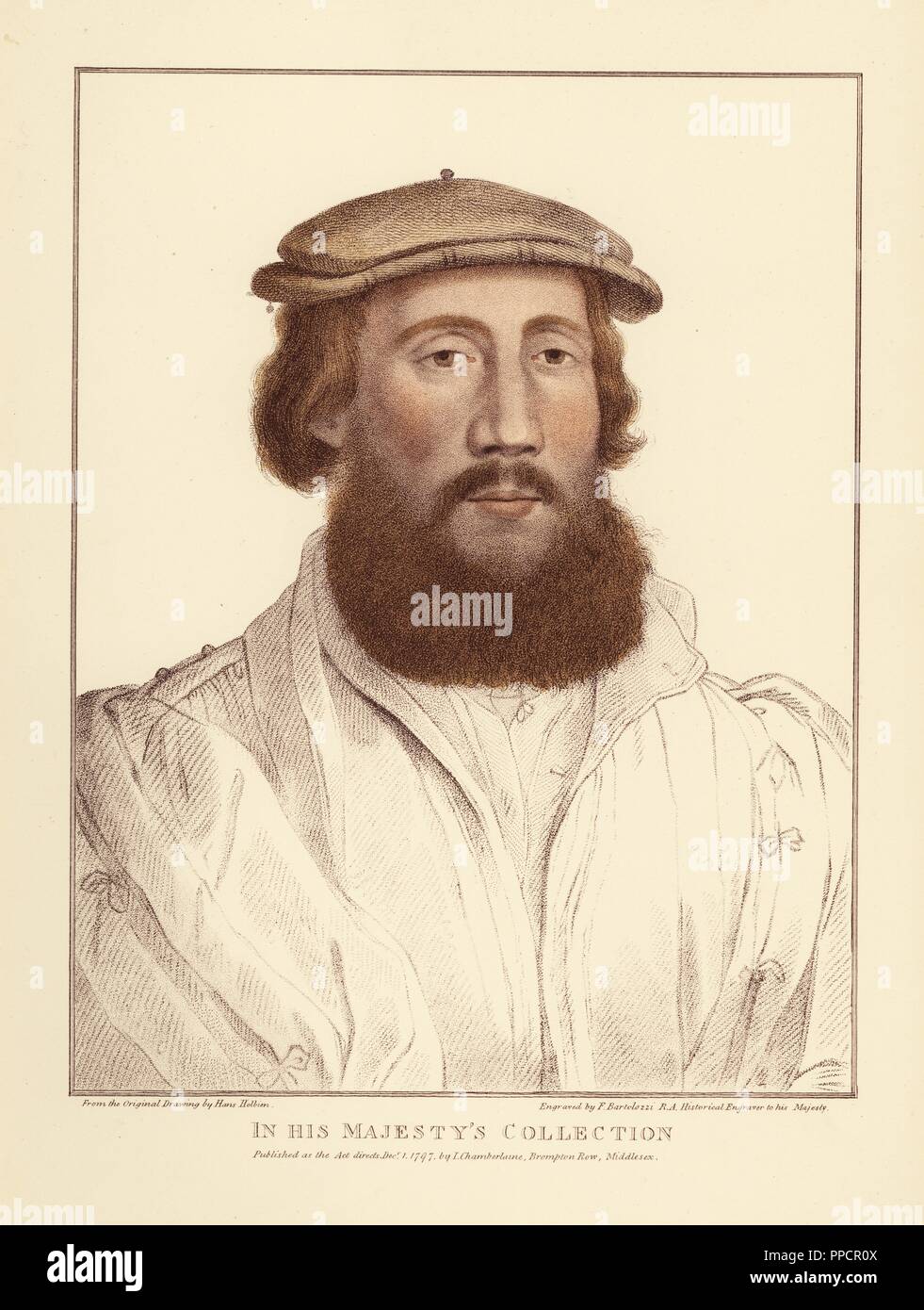 Charles Brandon, duc de Suffolk, 1er vicomte Lisle (c.1484-1545). La gravure sur cuivre coloriée par Francis Bartolozzi après Hans Holbein à partir de fac-similés de dessins originaux de Hans Holbein, Hamilton, Adams, Londres, 1884. Banque D'Images