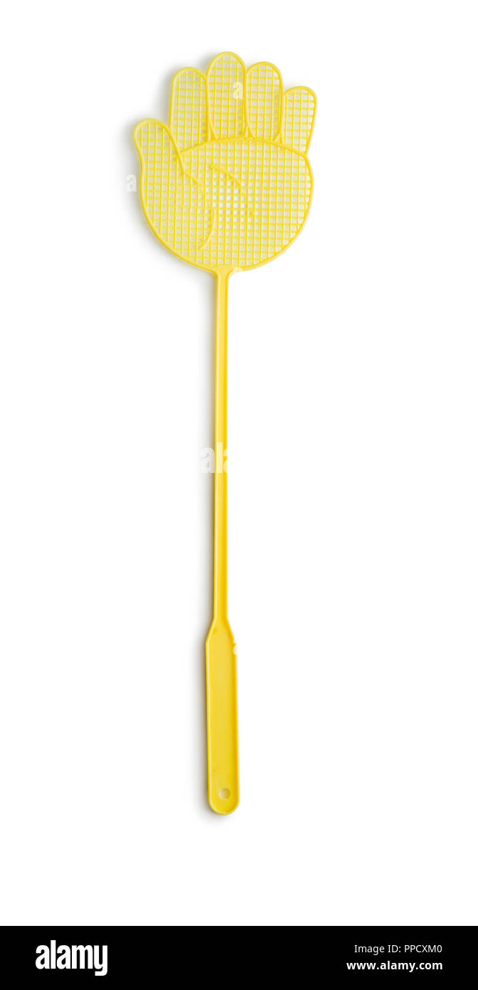 Le plastique flyswatter isolé sur fond blanc. Banque D'Images