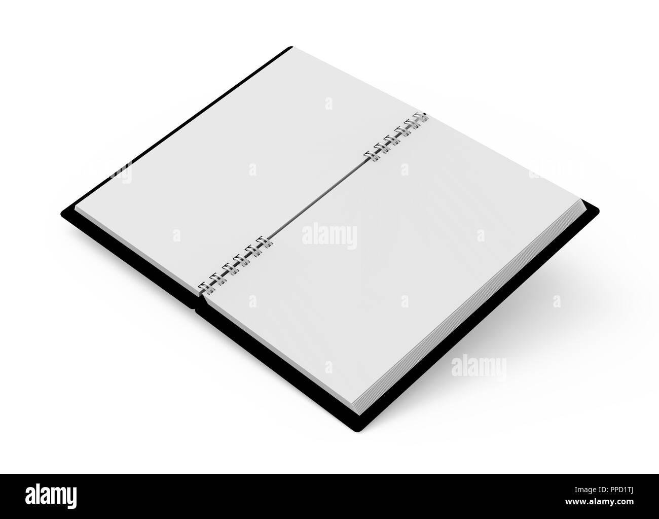 Ouvrez l'ordinateur portable blanc avec couvercle noir sur fond blanc dans le rendu 3D, elevated view Banque D'Images