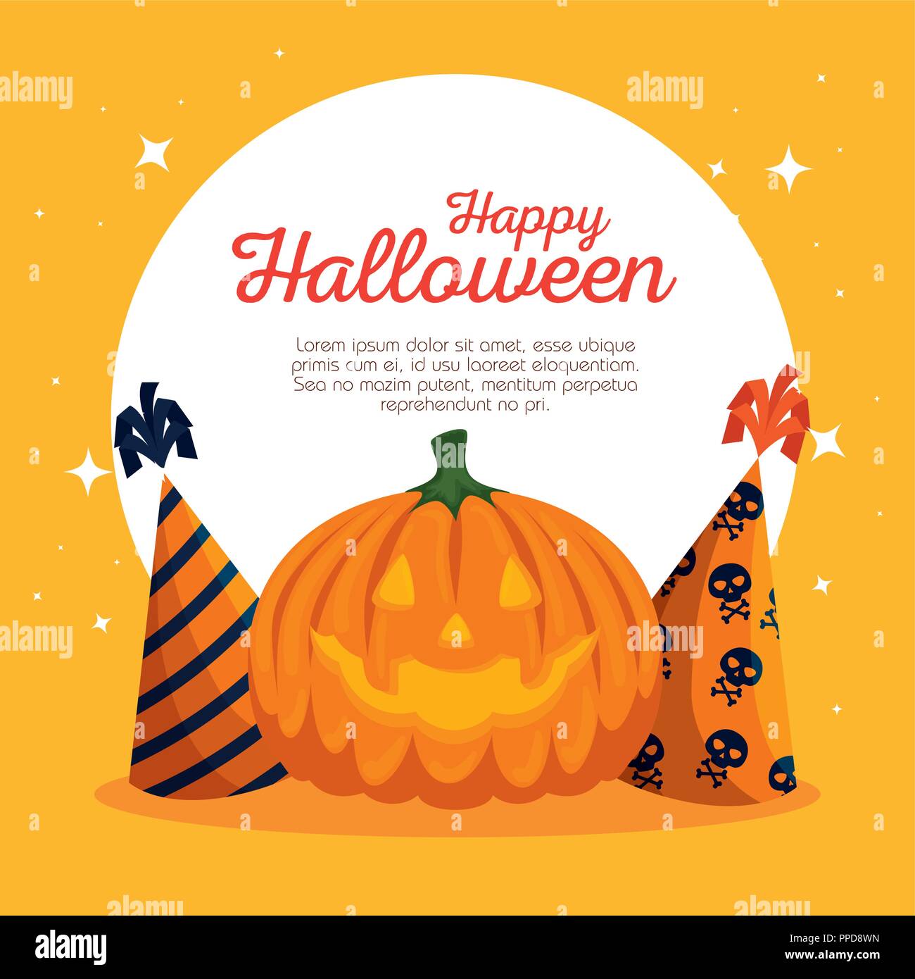 Carte D Halloween A La Citrouille Et Chapeaux De Fete Image Vectorielle Stock Alamy