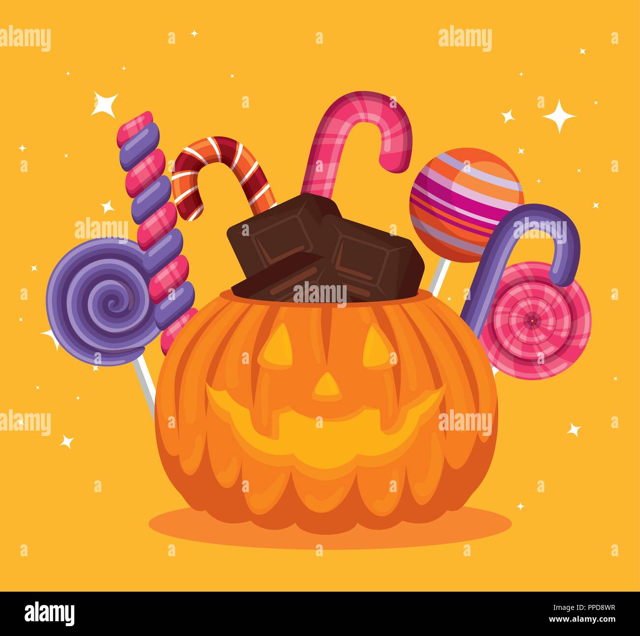 Carte D Halloween A La Citrouille Et Des Bonbons Image Vectorielle Stock Alamy