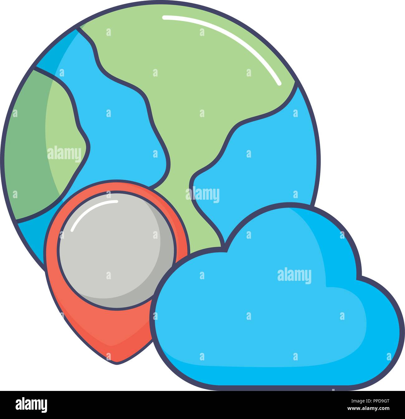 Planète monde l'emplacement du pointeur de l'innovation cloud computing vector illustration Illustration de Vecteur