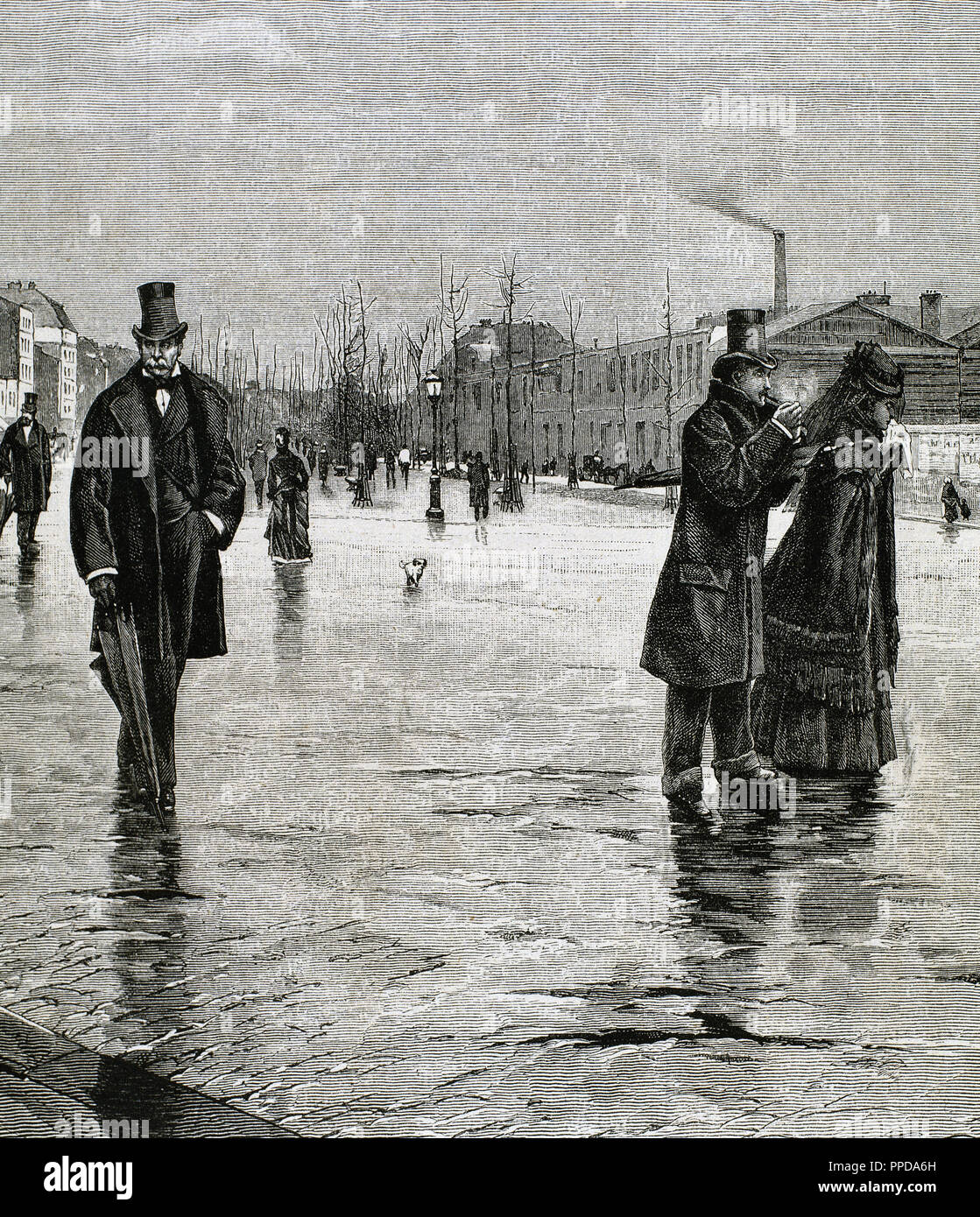 Revenant d'un enterrement. La gravure à 'l'Illustration' espagnole et américaine, 1877. Banque D'Images
