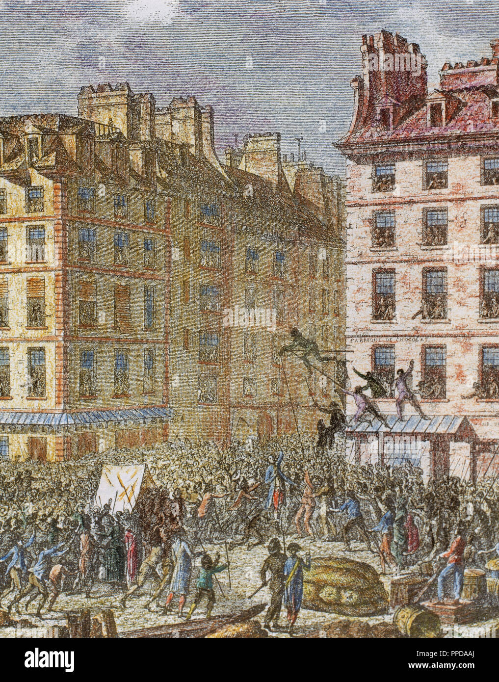 Révolution française (1789-1799). L'exécution de Foulon le 22 juillet 1789. Gravure couleur de "Paris à travers les âges.'. Banque D'Images