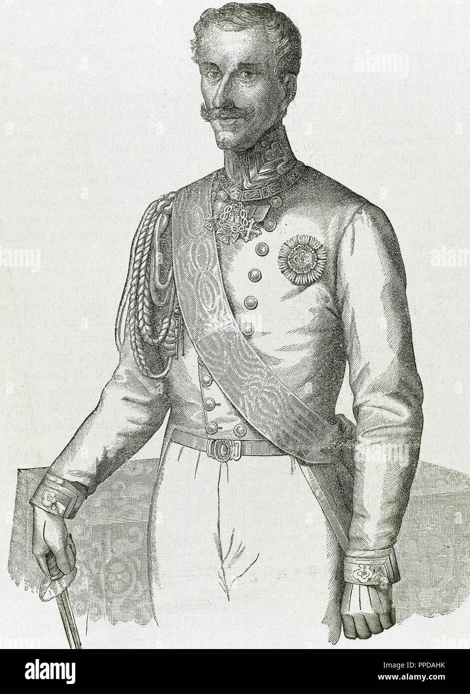 Charles Albert (Turin 1798 - Porto, Portugal, 1849). Roi de Sardaigne (1831-1849). Établi une monarchie constitutionnelle (1848). Il abdique en faveur de son fils Victor Emmanuel II. La gravure. Banque D'Images
