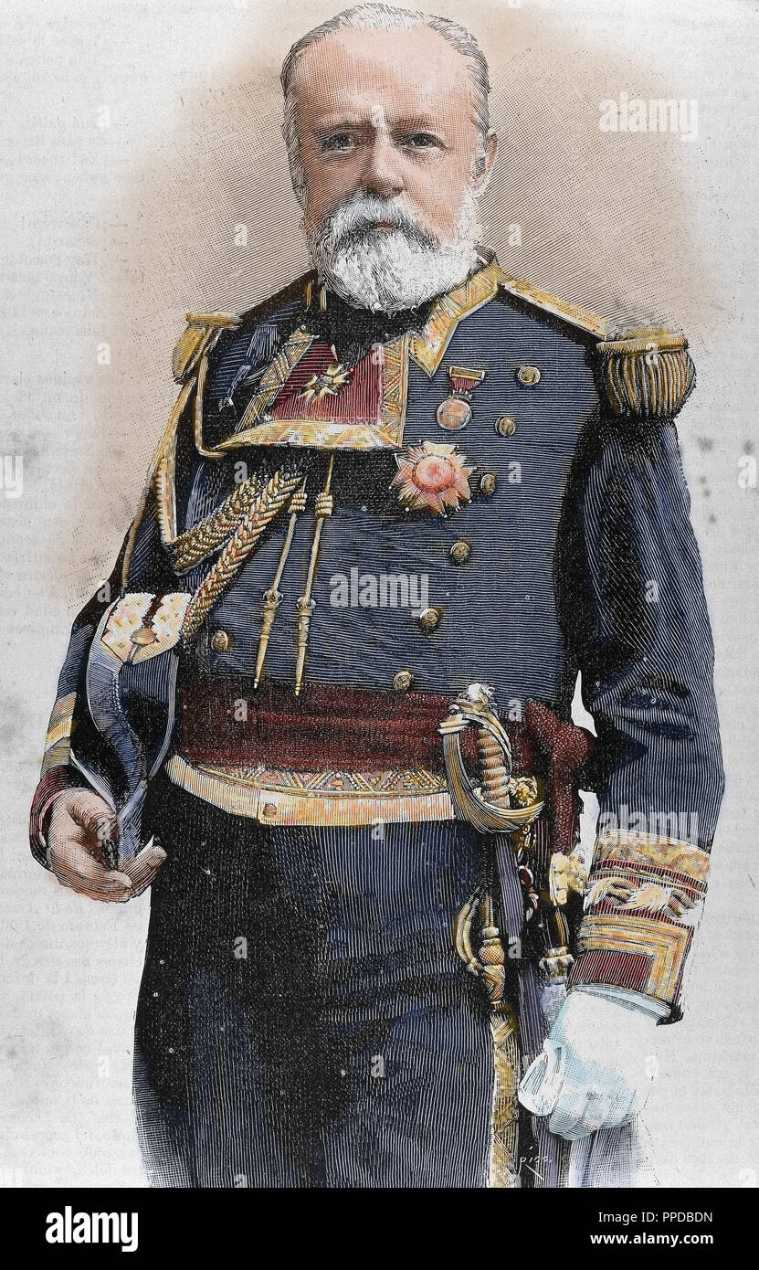 CERVERA, Pascual (1839- 1909). La marine espagnole. Servi comme l'amiral de l'Escadre des Caraïbes espagnol pendant la guerre hispano-américaine. La gravure. De couleur. Banque D'Images