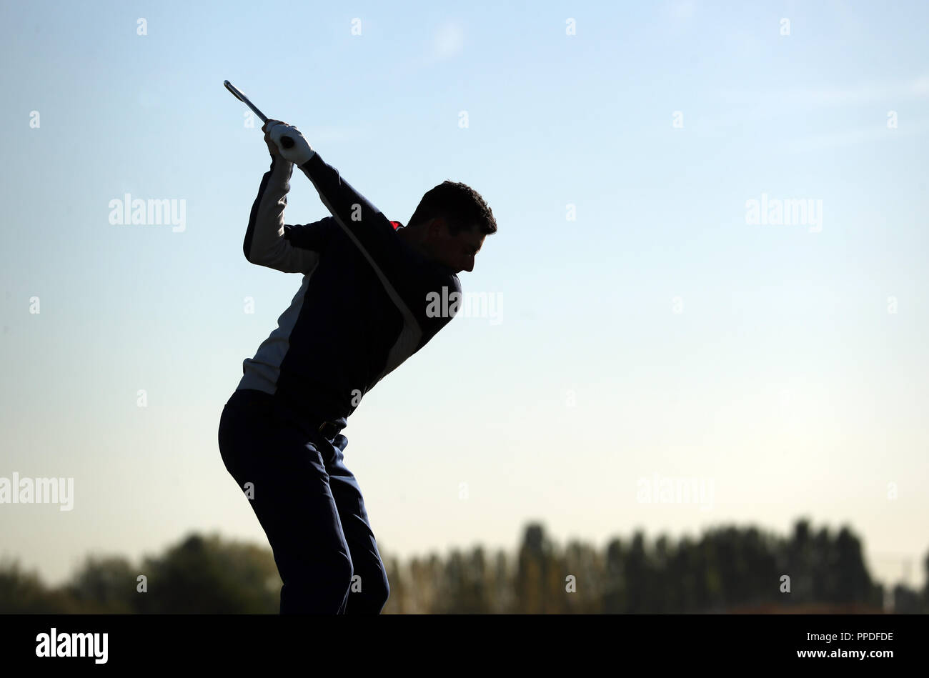 L'équipe de Rory McIlroy au cours de l'aperçu de la deuxième journée de la Ryder Cup au Golf National, Saint-Quentin-en-Yvelines, Paris. Banque D'Images