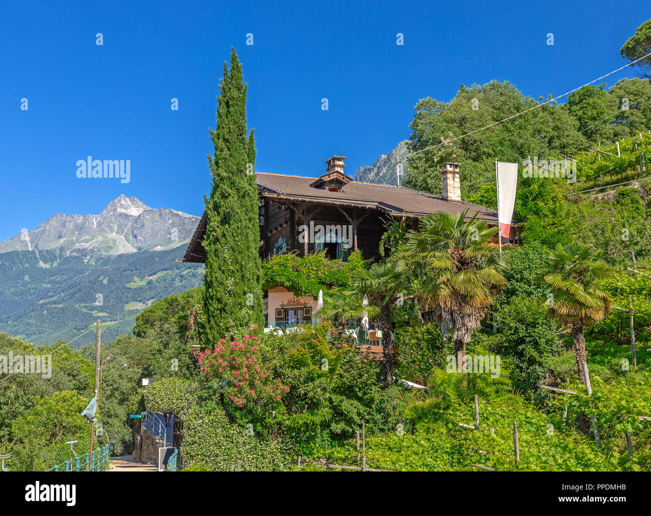 Chalet au Tirolersteig au-dessus de Meran, le Tyrol du Sud Banque D'Images