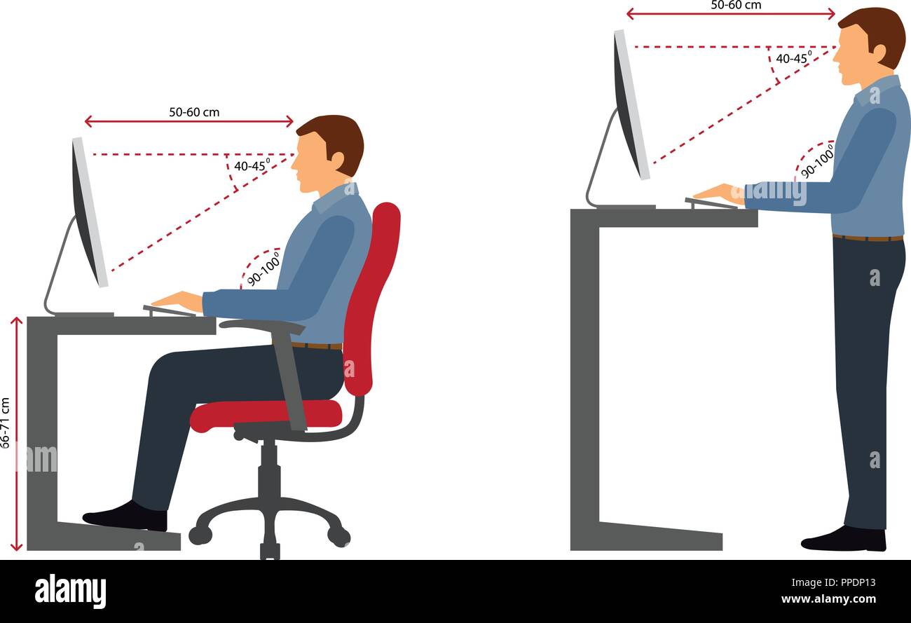 Corriger la position assise et debout maintien à l'aide d'un ordinateur Illustration de Vecteur