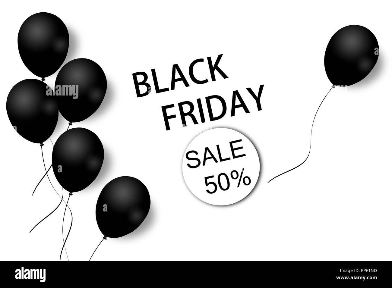 Le vendredi noir vente arrière-plan modèle. Fond blanc avec noir de ballons pour l'offre de rabais saisonniers. L'illustration. Pattern Banque D'Images