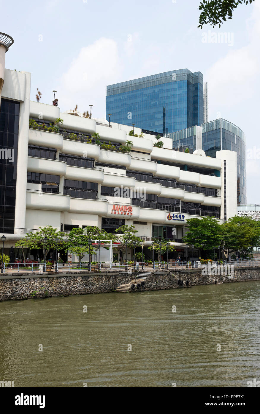 La magnifique Riverwalk Vacances les tours d'immeuble sur la rive sud de la rivière Singapour à Boat Quay République de Singapour Asie Banque D'Images