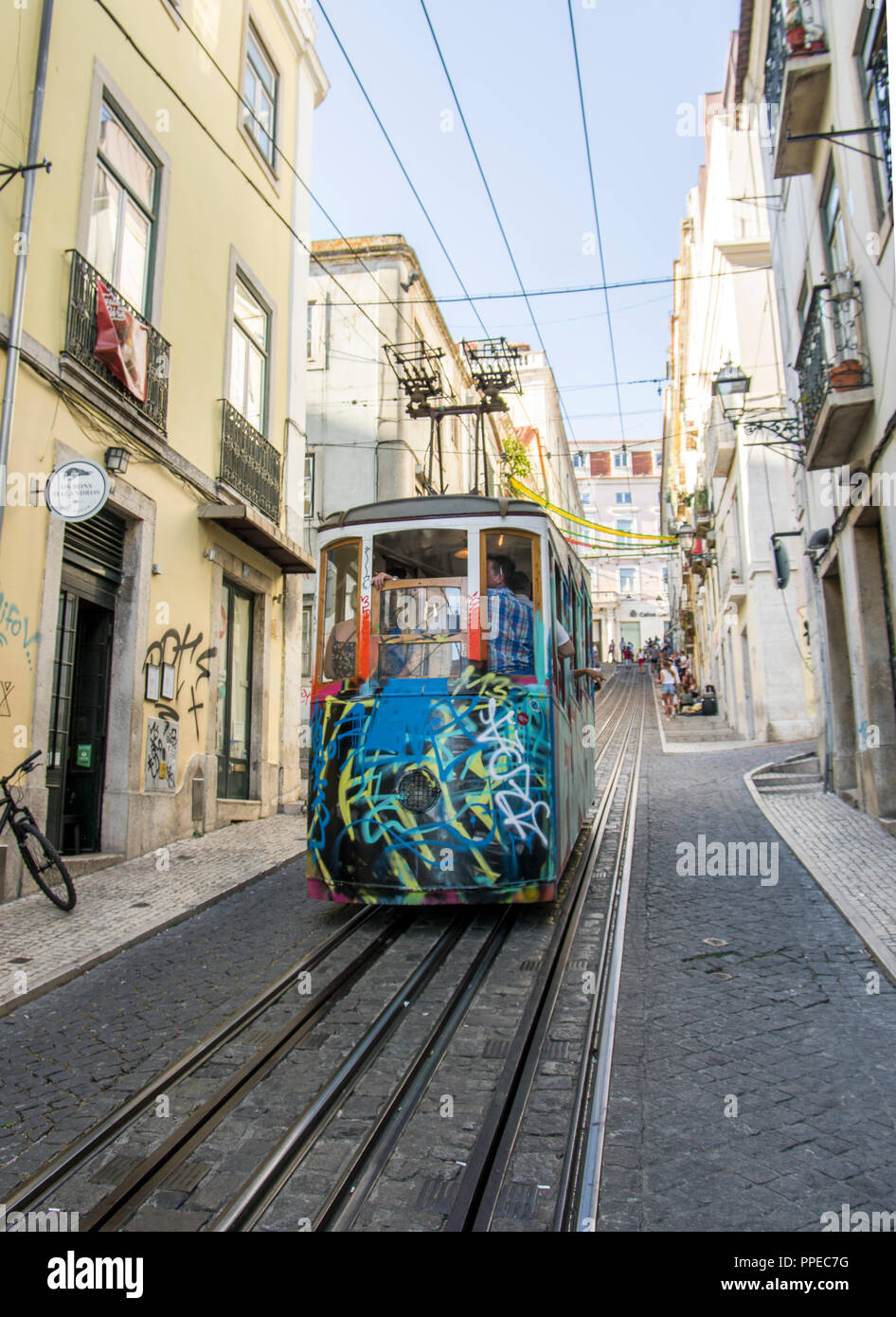 Funiculaire de Bica, Elevador da Bica, Bairro Alto, Rua da Bica de Duarte Belo, Lisbonne, Portugal Banque D'Images