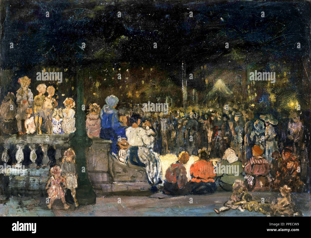 Jerome Myers, Band Concert nuit 1910 ; mise à jour 1916 huile sur carton. Phillips Collection, Washington, D.C., USA. Banque D'Images