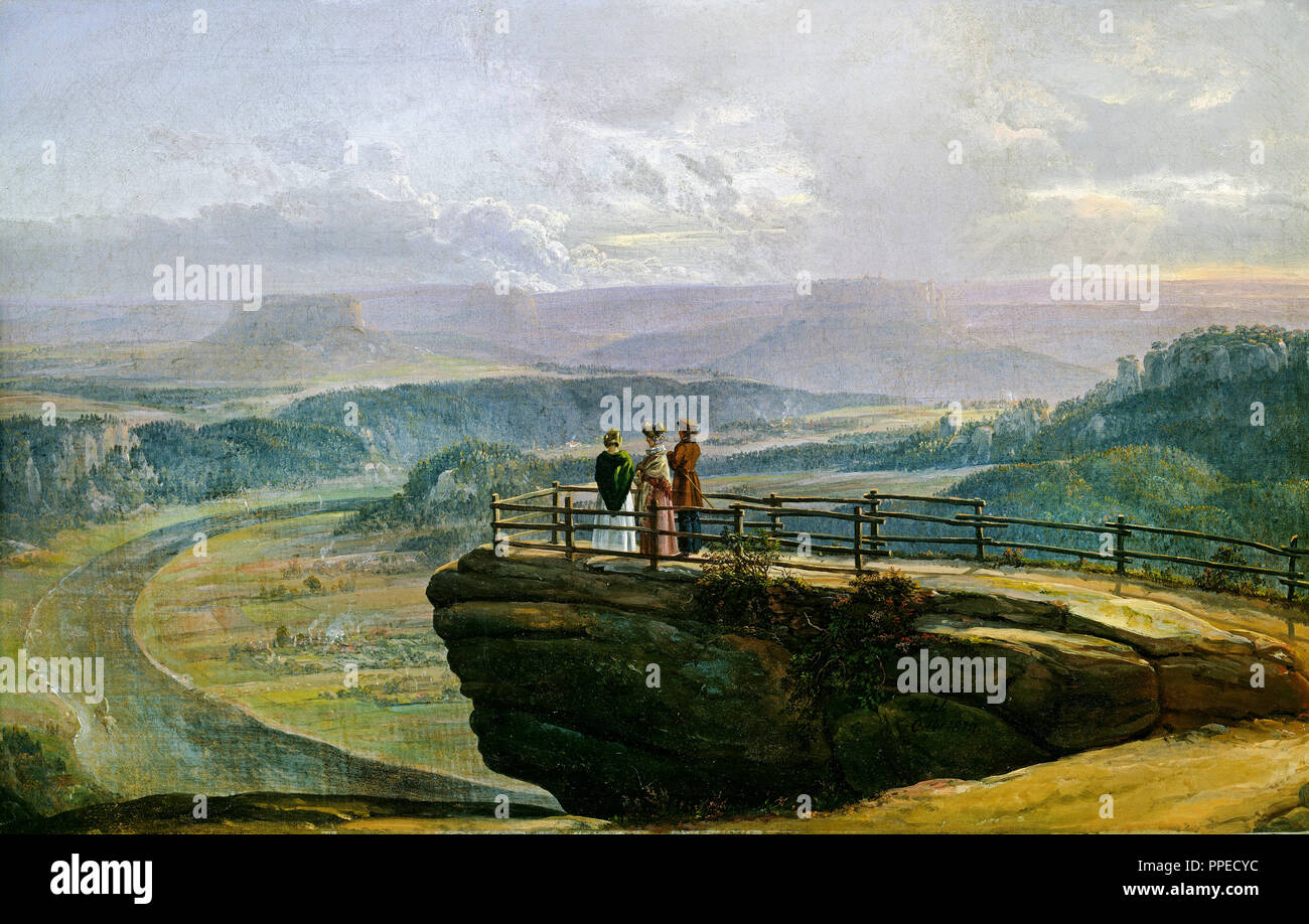 Johan Christian Dahl - Vue de Bastei 1819 Huile sur toile. Galerie nationale de la Norvège, Oslo, Norvège. Banque D'Images
