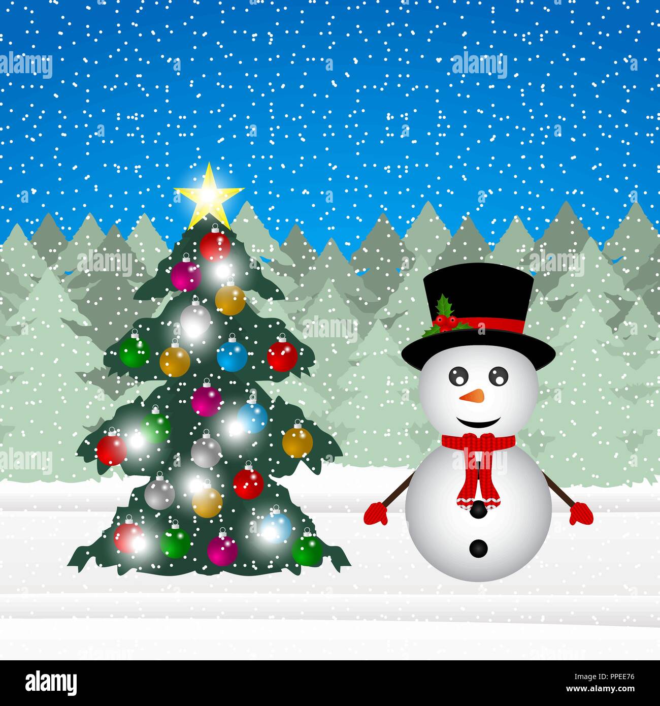 Bonhomme de neige et de décorations de Noël Illustration de Vecteur