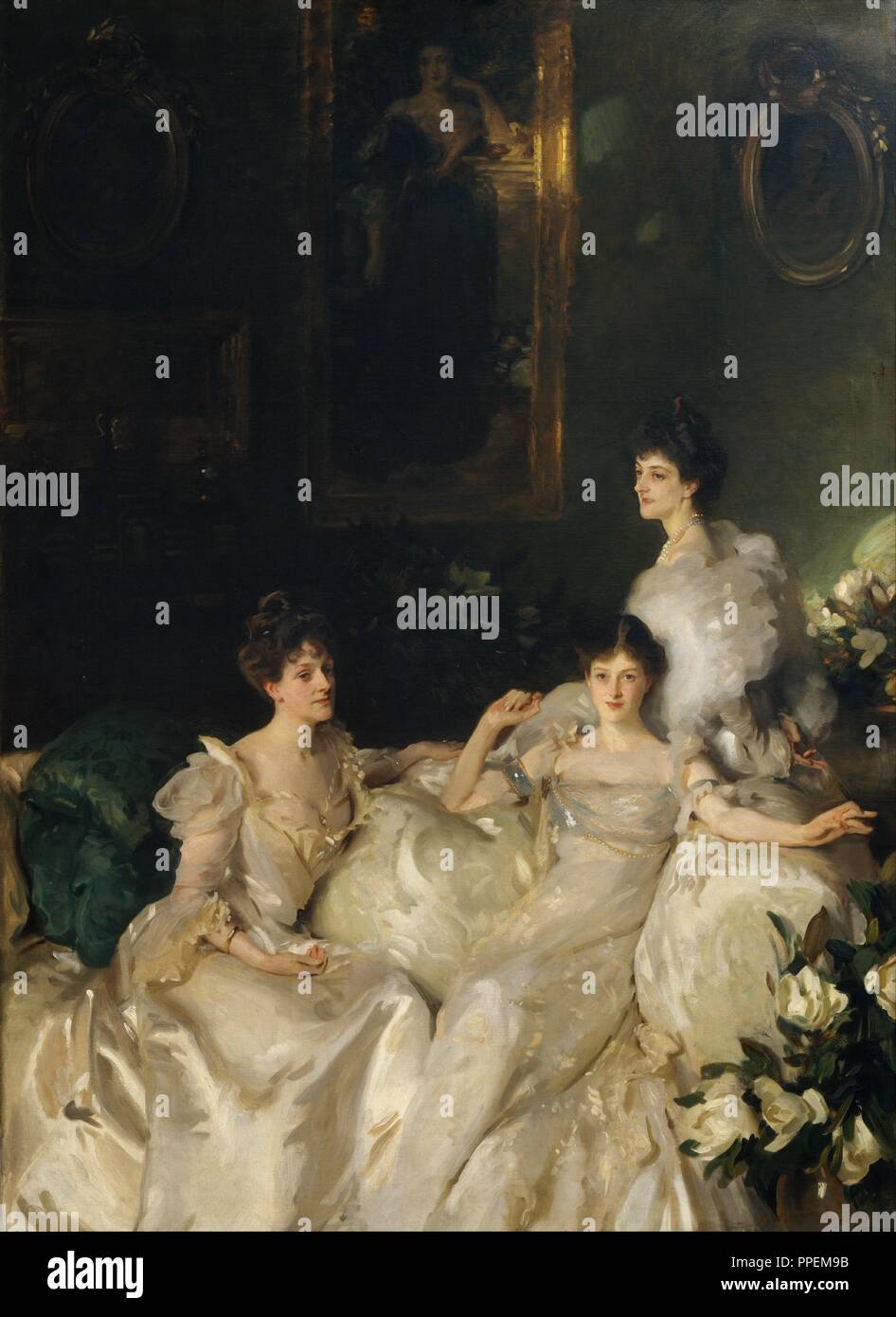 Le Wyndham Sœurs : Dame Elcho, Mme Adeane, et Mme Tennant. Artiste : John Singer SARGENT (1856-1925), Florence Londres. Dimensions : 115 x 84 1/8 in. (292,1 x 213,7 cm). Date : 1899. Les trois filles de l'honorable Percy Wyndham, un riche londonien, apparaissent dans cette toile monumentale. À partir de la gauche, ils sont Madeline Adeane (1869-1941), Pamela Tennant (1871-1928), et de Marie Constance, Lady Elcho (1862-1937). Sargent a peint dans le salon de leur résidence sur Belgrave Square. Vu sur le mur au-dessus d'eux, c'est George Frederic Watts (portrait de leur mère (privat Banque D'Images