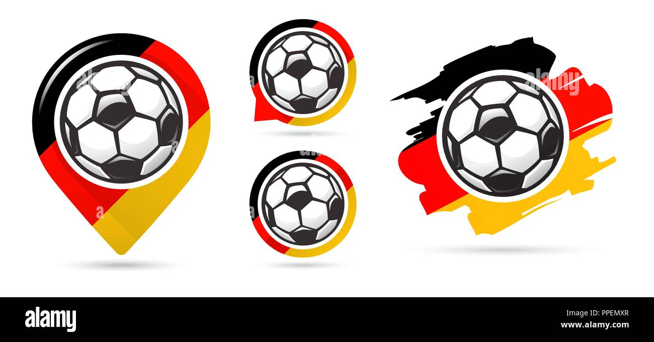 Le football allemand vector icons. Buts de soccer. Ensemble d'icônes de football. Pointeur de carte de football. Ballon de football. Soccer ball vector signe. Marquer un but Illustration de Vecteur